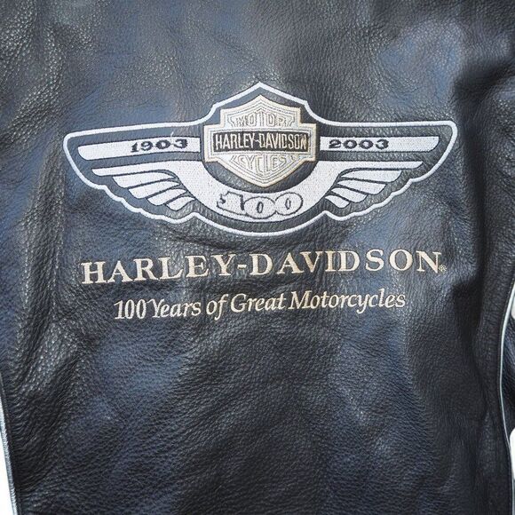 Harley Davidson 03 Vintage 100th Anniversary Motorcycle Leather Jacket Women's S - Picture 5 of 9
